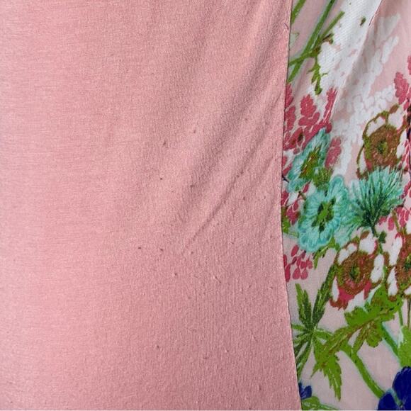 Femme Women’s Top Collared Sleeveless Mixed Media Pink Blue Multi Floral Size XL - Picture 11 of 12